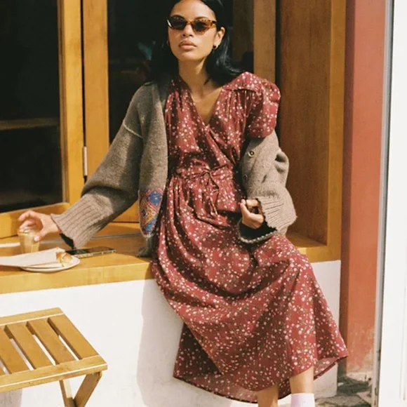 Christy Dawn Simple Dawn Dress in Rouge Rosette size large, red and pink floral - Picture 1 of 8